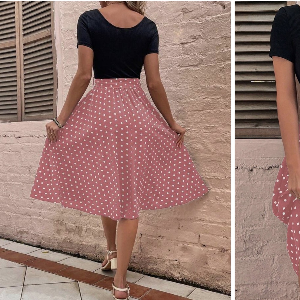 NWOT SHEIN LUNE Polka Dot Print Belted Dress • Dusty Pink • Size XL (12)